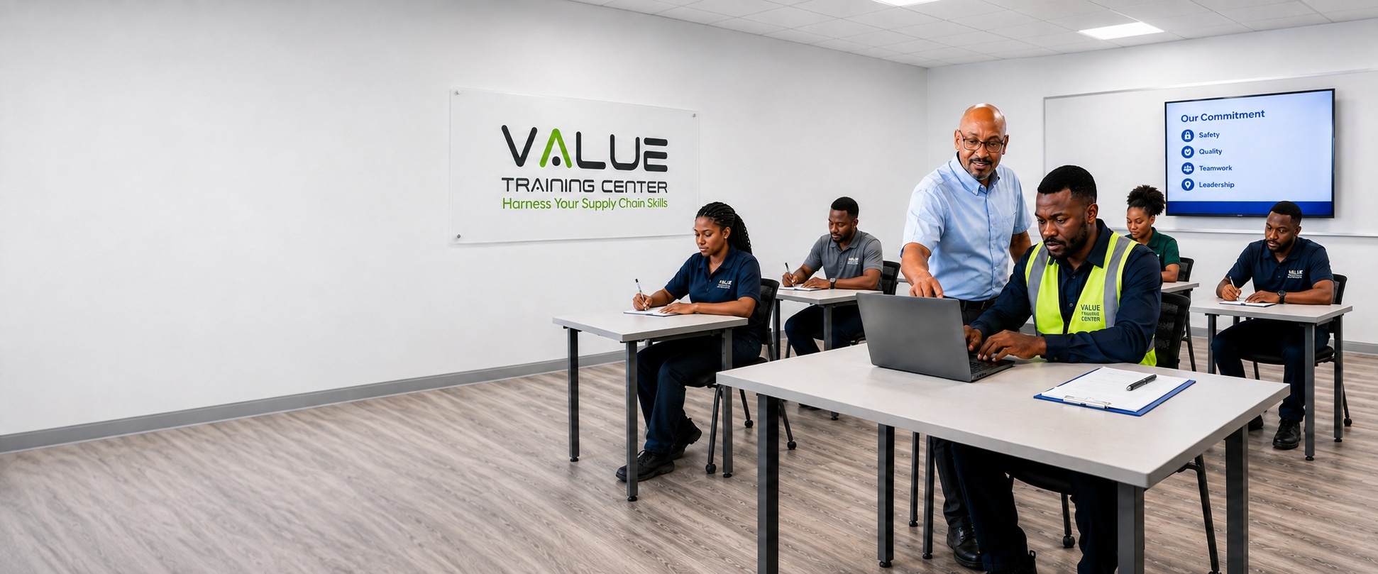 Value Training Center classroom with instructor, students, and trainees working together